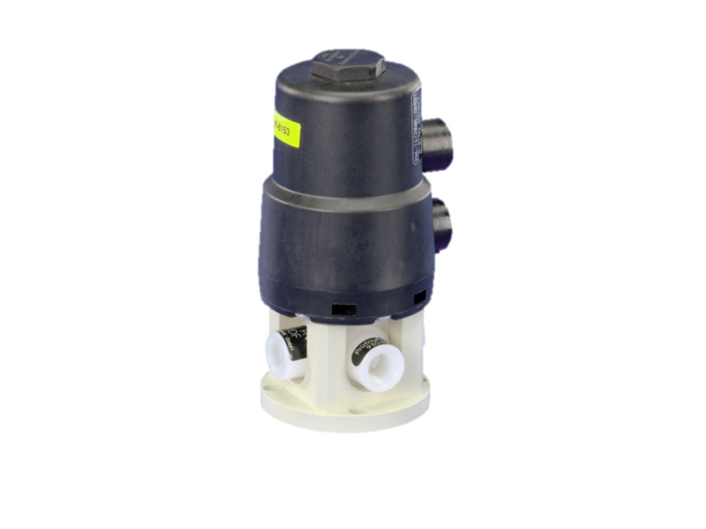 Ball valve (Series 6D) with pneumatic part-turn actuator (STANDARD), spring return, 3-way, horizontal, with T-bore