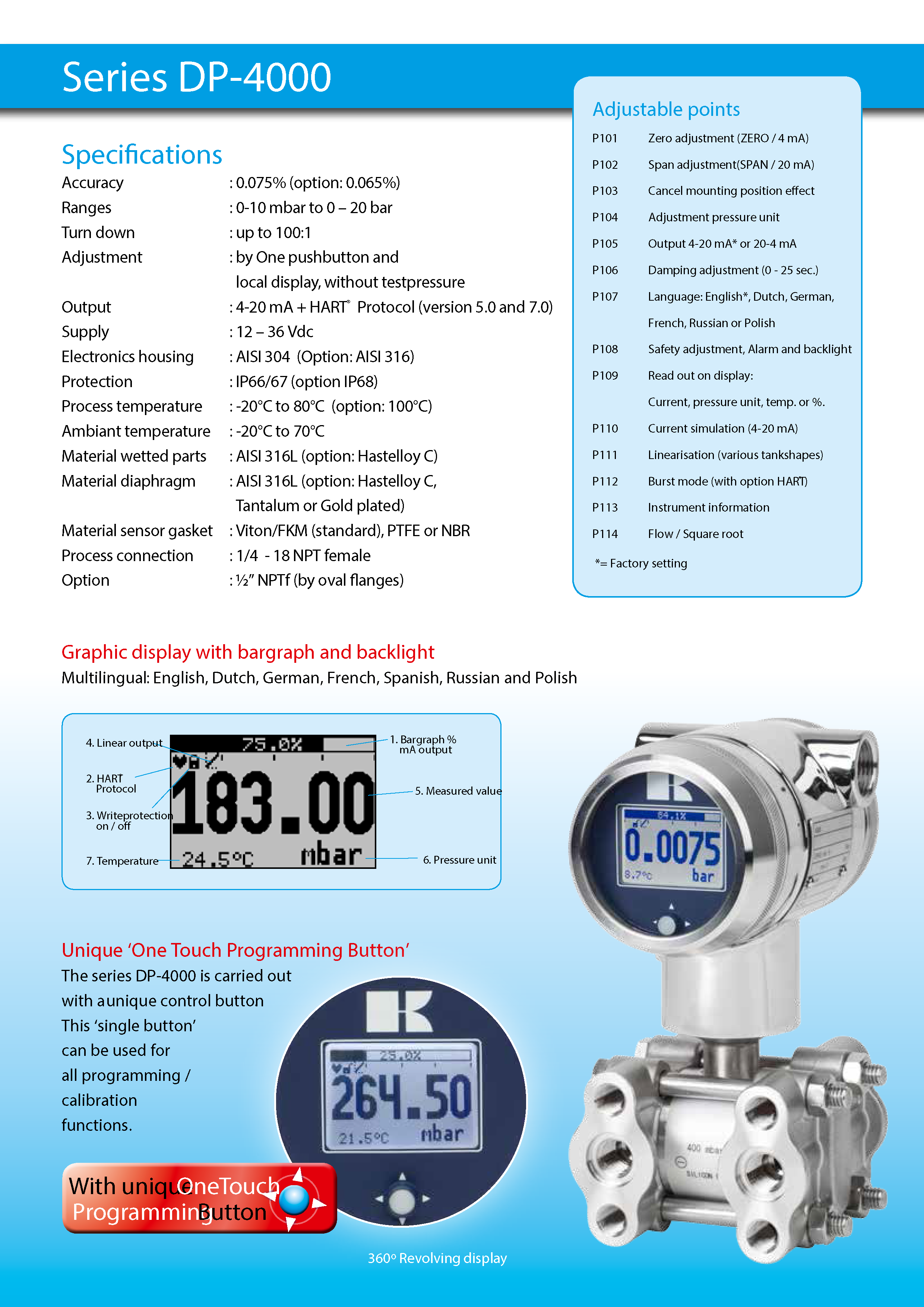 All stainless differential pressure transmitter for flow measurement DP